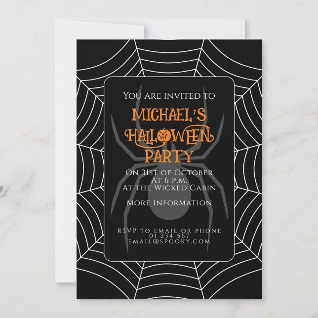 Spider web black white Halloween party Invitation (Front)
