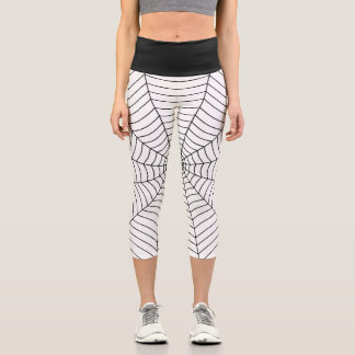 Spider web black white Halloween pattern Capri Leggings