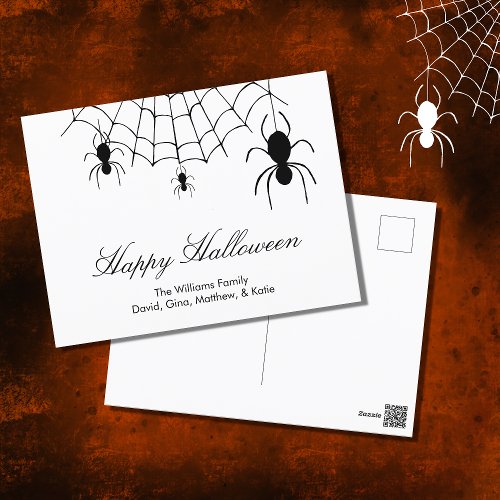 Spider Web Black White Halloween  Postcard