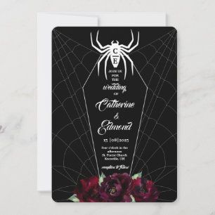 Spider Web Coffin Black White Hallowedding Invitation