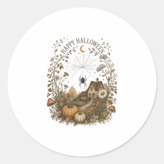 Spider Web Cottage Happy Halloween Cottagecore Classic Round Sticker