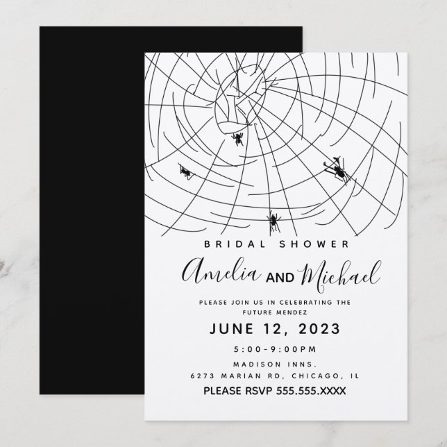 Spider Web Doodle Illustration Bridal Shower Invitation (Front/Back)