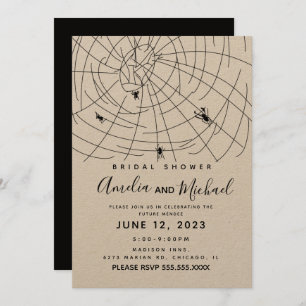 Spider Web Doodle Illustration Bridal Shower Invitation