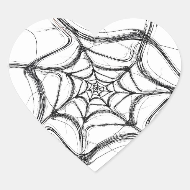 Spider Web Fractal Background Heart Sticker (Front)