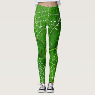 Spider Web Green Garden Leaf Designed Natural Leggings