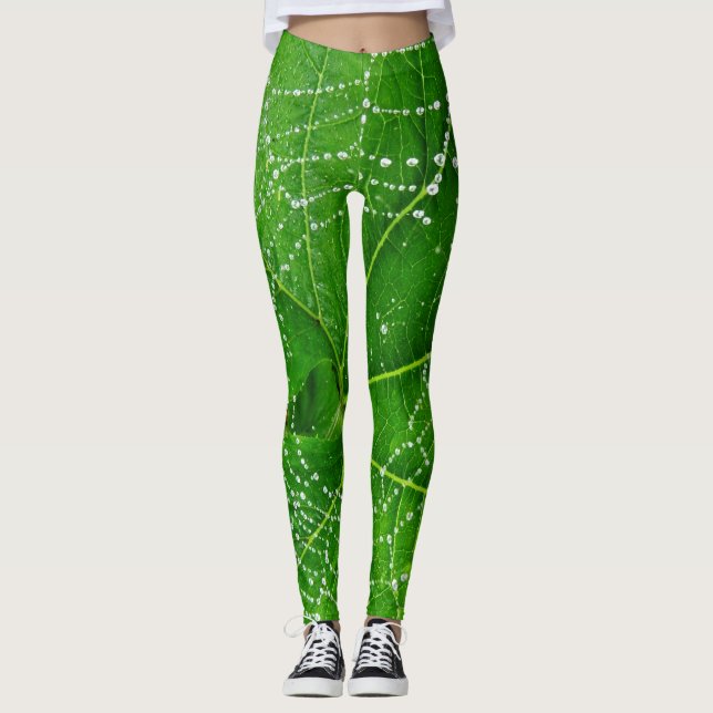 Spider Web Green Garden Leaf Designed Natural Leggings (Front)