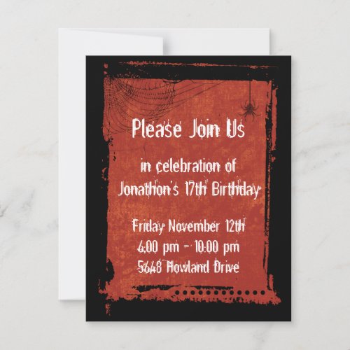 Spider Web Grunge Gothic Birthday Invitations