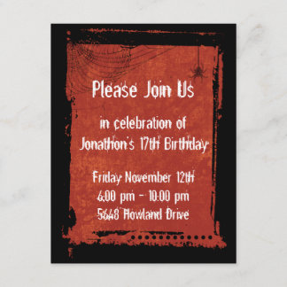 Spider Web Grunge Gothic Birthday Invitations