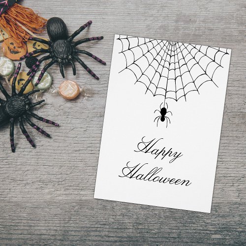 Spider Web Halloween Black White Holiday Card 