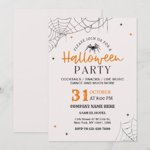 Spider Web Halloween Office Party Cream Color Invitation
