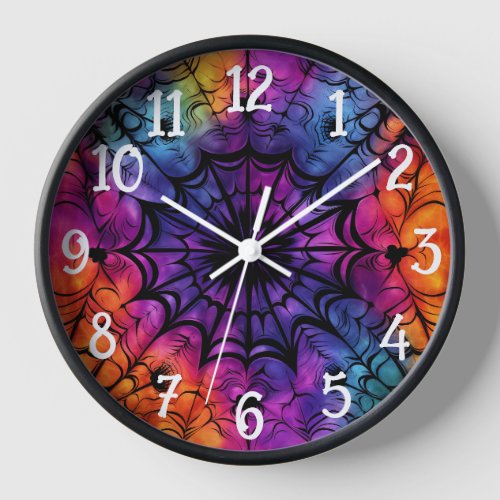 Spider Web Halloween Tie Dye Clock