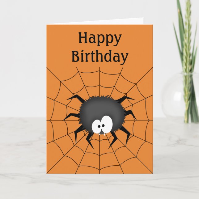 Spider, Web, Happy Birthday Card (Front)