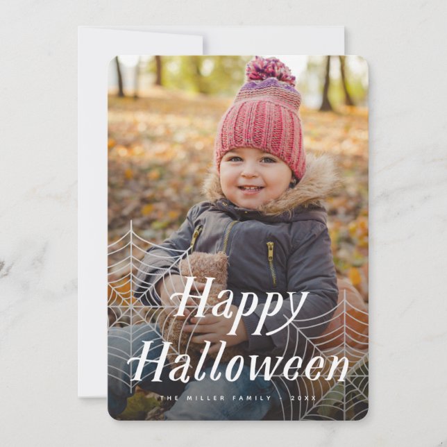 Spider Web Happy Halloween Photo Card (Front)