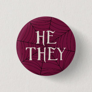 Spider Web He They Pronouns in Button