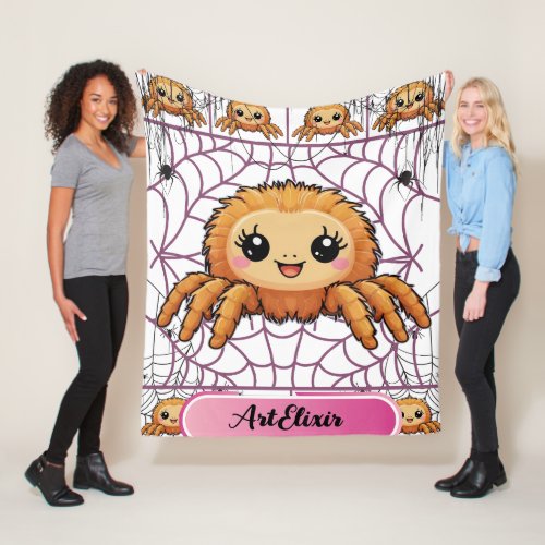 Spider Web Kawaii Print  Fleece Blanket