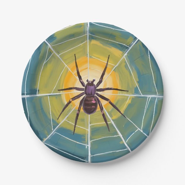 Spider Web Spooky Halloween Party Paper Plates (Front)