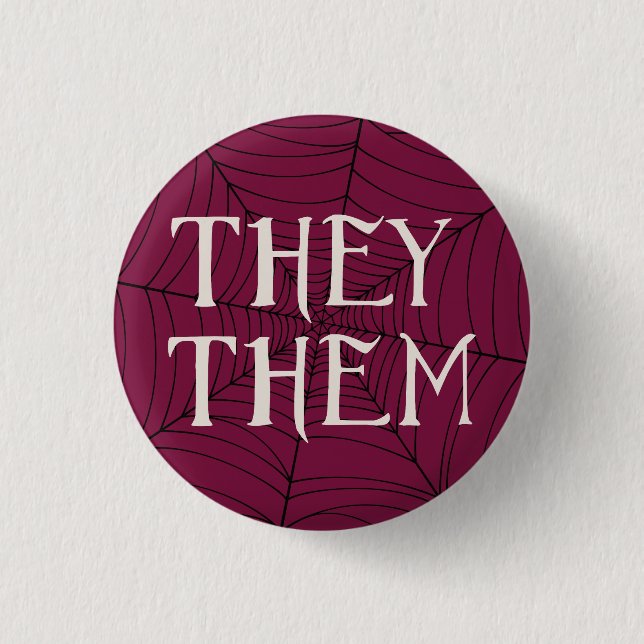 Spider Web They Them Pronouns in Red Button (Front)