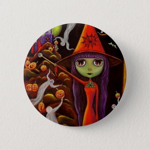 Spider Web Witch Halloween Button