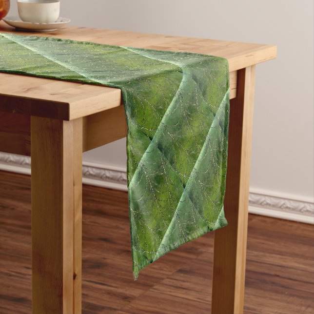 Spider Web With Dew Droplets Abstract Art Short Table Runner (In Situ)