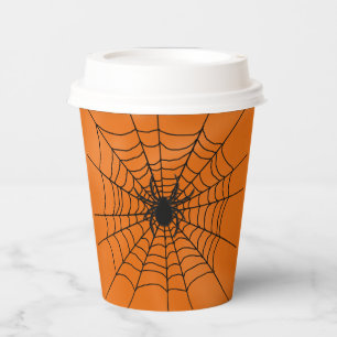 Spider Web with Spider on Orange Halloween Paper C Paper Cups