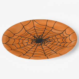 Spider Web with spider on Orange Halloween Paper Plates