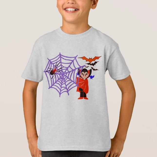 Spider Webs funny Kids Halloween Dracula T-Shirt (Front)