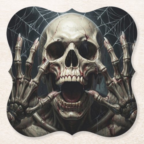 Spider Webs, Skull and Bones Spooky Halloween Paper Coaster
