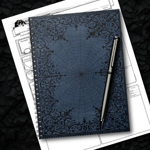 Spider Witch   Dusty Slate Blue Spiderweb Flourish Notebook