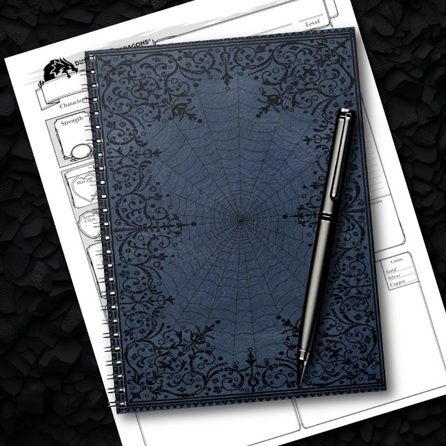 Spider Witch | Dusty Slate Blue Spiderweb Flourish Notebook (Creator Uploaded)