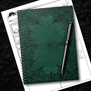 Spider Witch   Emerald Green Spiderweb Flourish Notebook