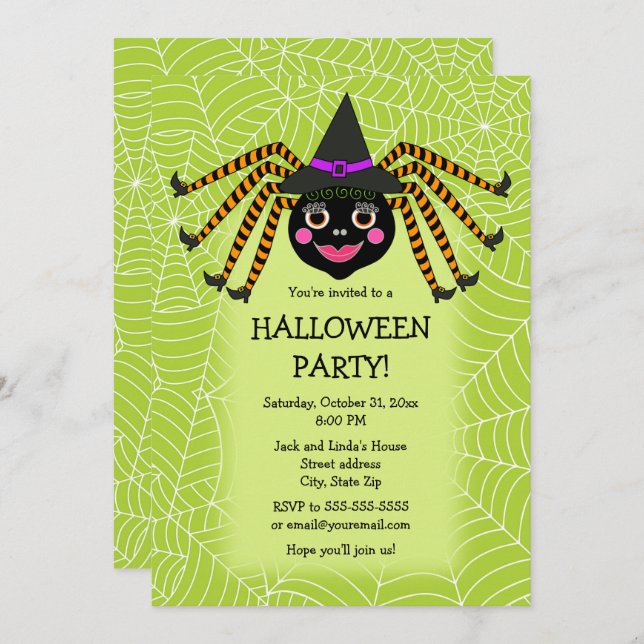 Spider Witch Halloween Party Invitation (Front/Back)