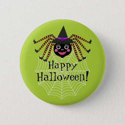 Spider Witch Happy Halloween Pinback Button