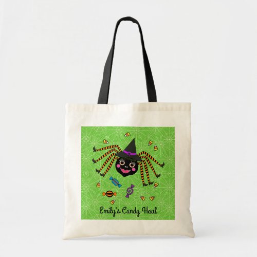 Spider Witch Personalized Trick or Treat Tote Bag