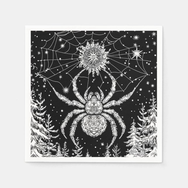 Spider with Mandala in the magical web of starry s Napkins (Front)