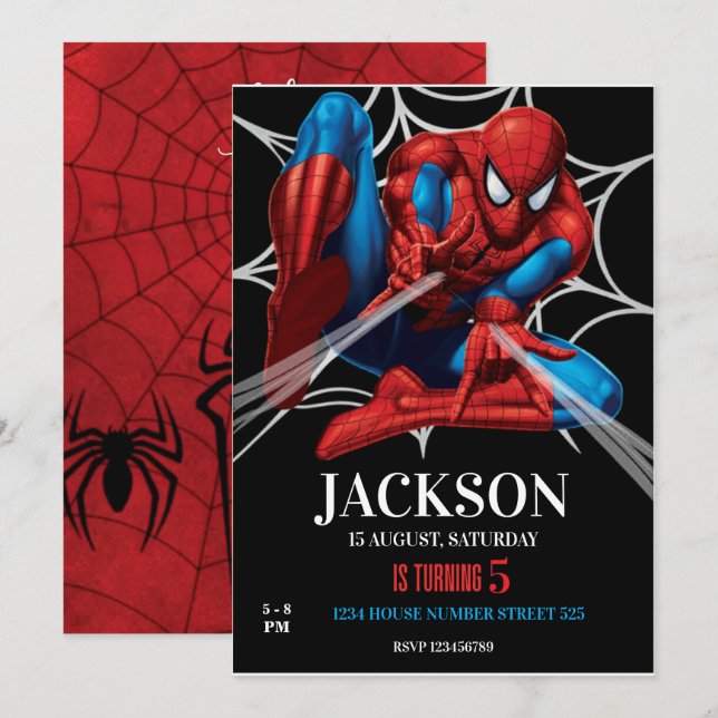 Spiderman Theme Birthday Superhero Spider Party  Invitation (Front/Back)