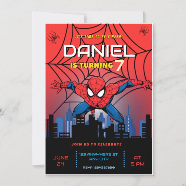 Spiderman Theme Birthday Superhero Spider Party  Invitation (Front)