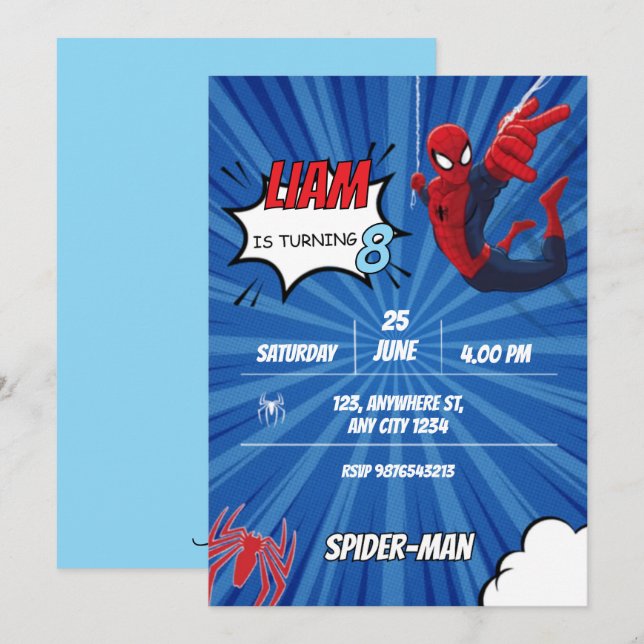 Spiderman Theme Birthday Superhero Spider Party  Invitation (Front/Back)