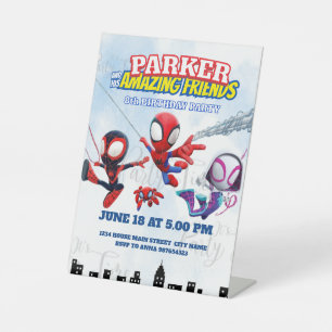 Spiderman Theme Birthday Superhero Spider Party  Pedestal Sign