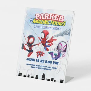 Spiderman Theme Birthday Superhero Spider Party  Pedestal Sign