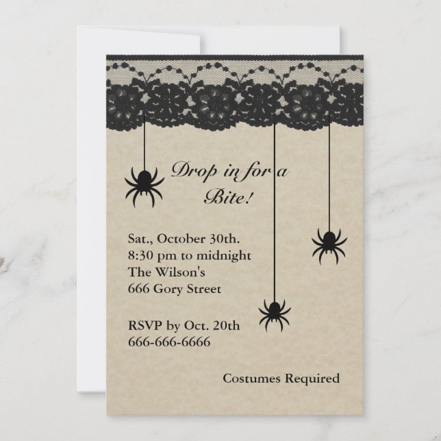 Spiders and Lace Costume Party Invite on parchment (Front)