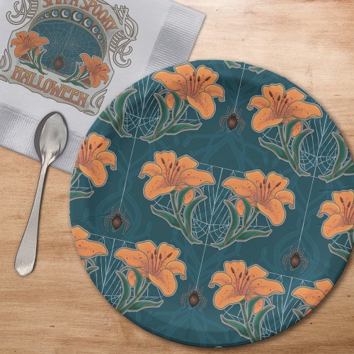 Spiders and Lilies Whimsical Victorian Halloween Paper Plates