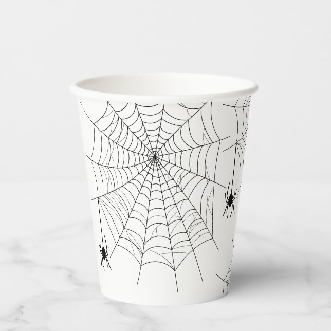 Spiders And Spider Web Simple Halloween Paper Cups (Front)
