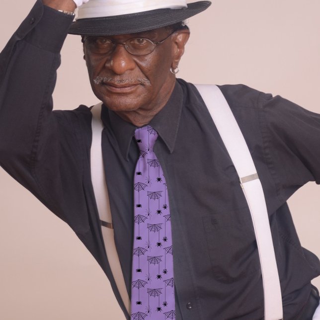 Spiders and Spider webs Halloween Purple Neck Tie (Creator Uploaded)