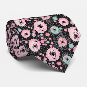 Spiders And Spider Webs In Pastel Pinks & Blues Neck Tie