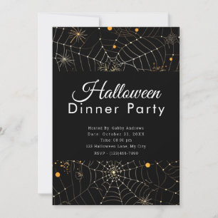Spiders and Spiderwebs Halloween Dinner Party Invitation