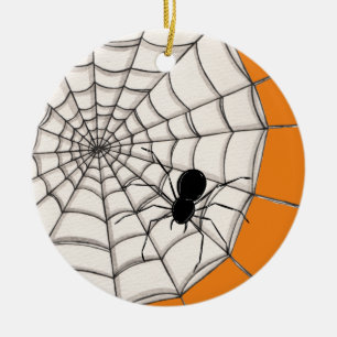 Spiders and Web Halloween Ceramic Ornament