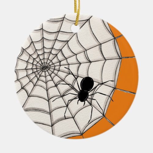 Spiders and Web Halloween Ceramic Ornament