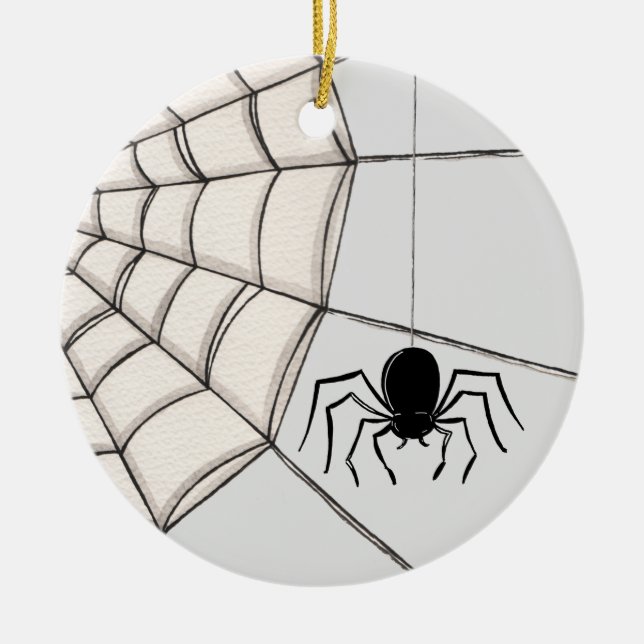 Spiders and Web Halloween Ceramic Ornament (Front)