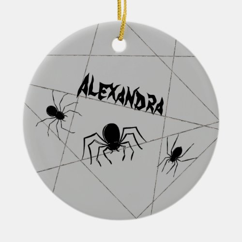 Spiders and Web Halloween Ceramic Ornament