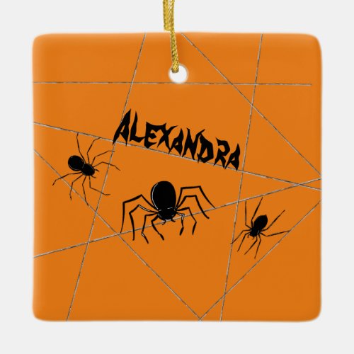 Spiders and Web Halloween Ceramic Ornament